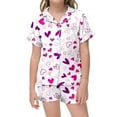 thumbnail image 2 of RMGVDSD Girls Satin Pajama Set Kids Girls Loving Heart Pattern Printed Short Sleeve Button Down Pajamas Shorts Set Sleepwear Outfits Summer PJs Kids Sleepwear, 2 of 4