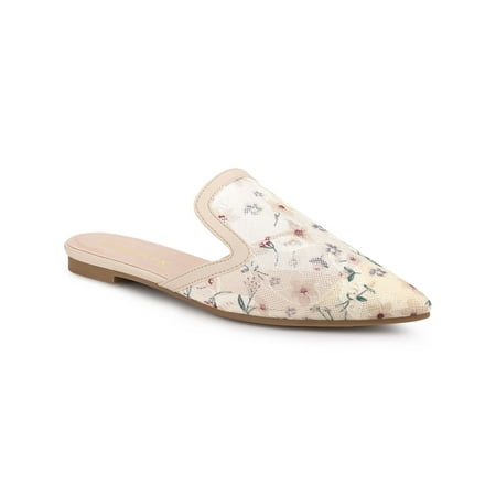 Image of Allegra K Women s Pointed Toe Floral Embroidery Flats Mules