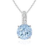 ANGARA Natural Solitaire Round Aquamarine Pendant with Diamond Bale in 14K White Gold for Women (Size-4mm) | March Birthstone, Anniversary, Jewelry Gift for Women | Natural Aquamarine Necklace