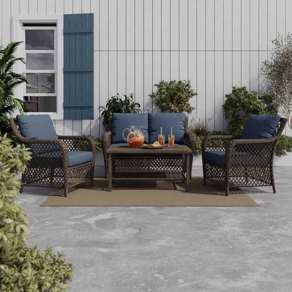 HOMETRENDS Belmont 4-Piece Steel Outdoor Conversation Set with Cushions, Navy