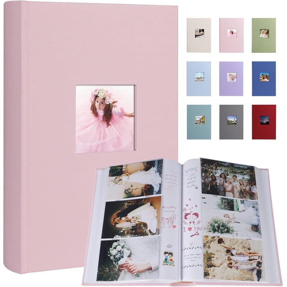 Photo Album 4x6 420 Photos With Writing Space, Linen Cover With Memo Slip-in Pockets, Pictures Album Book for Wedding Kids Travel Family Baby (Pink)