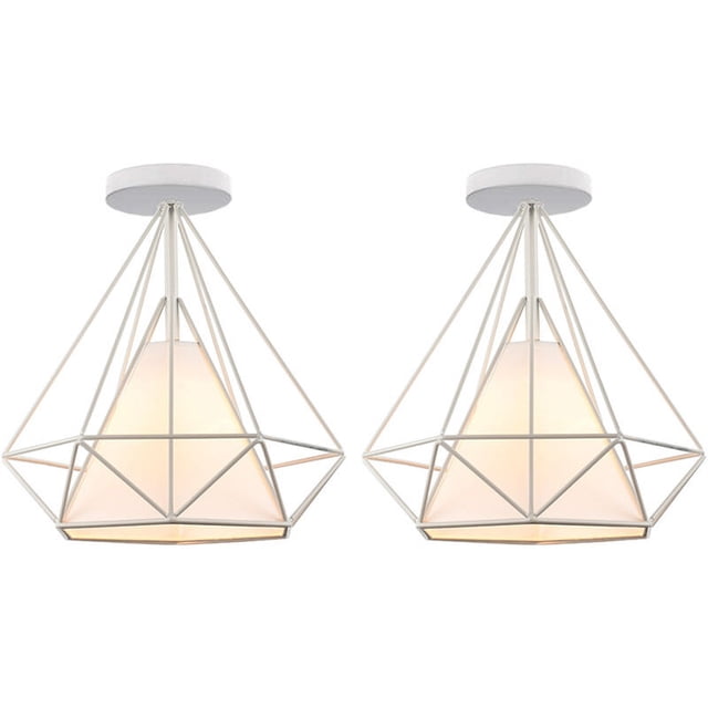Lámpara colgante de metal de alta calidad, iluminación de estilo industrial con pantalla de marco de hierro, pantalla de lámpara colgante retro para cocina, comedor y dormitorio, blanco, 25 cm, juego