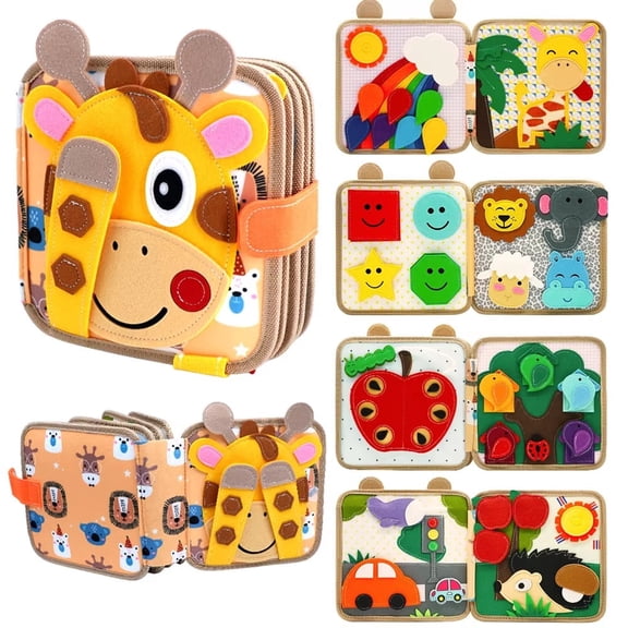 Giraffe Montessori Busy Book for 1-3, Soft Felt Sensory Learning Toy