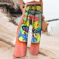 thumbnail image 2 of Flmaly vacation outfits for women High Waistband Women's Vintage Art Print Cotton And Linen Casual Pants Casual Wide Leg Trousers With Pockets Vacation Outfits, 2 of 5
