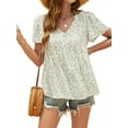 thumbnail image 4 of Hanerdun Women Floral Blouses Female Short Sleeve Pullover Shirt Top White L, 4 of 6