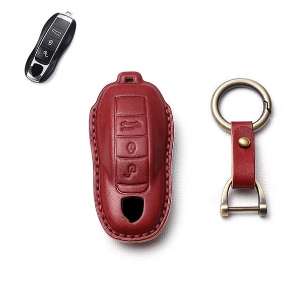 Key Fob Cover for Porsche Macan Cayenne 911 Panamera Keyless Remote Key Holder Full Protection Leather Key Case with Keychain