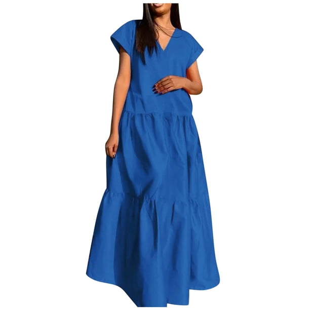 Vestido largo de verano liso con cuello en V para mujer: estilo étnico retro, ligero y cómodo para la playa o una fiesta, talla real, disponible en negro, verde y naranja