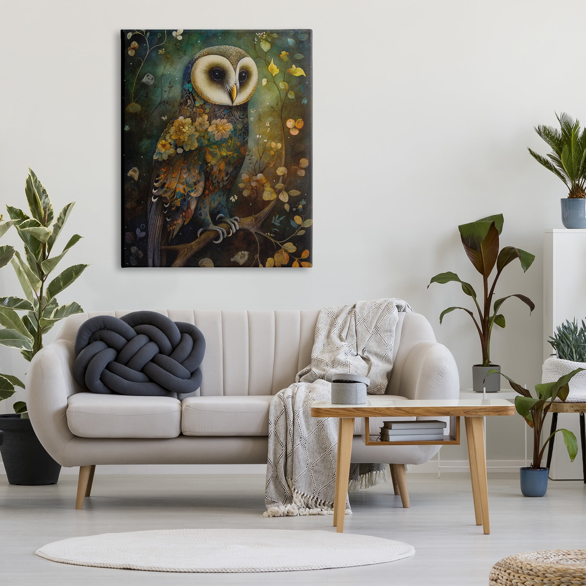 Stupell Industries Patterned Forest Owl Animals & Insects Painting Gallery Wrapped Canvas Print Wall Art, 36 x 48