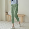 thumbnail image 7 of Gifts Usmixi Cropped Trousers for Women Casual Solid High Waist Plus Size Sports Sweatpants Breathable Comfy Cotton Linen Loose Straight Leg Pocket Pants Green XXXL, 7 of 7