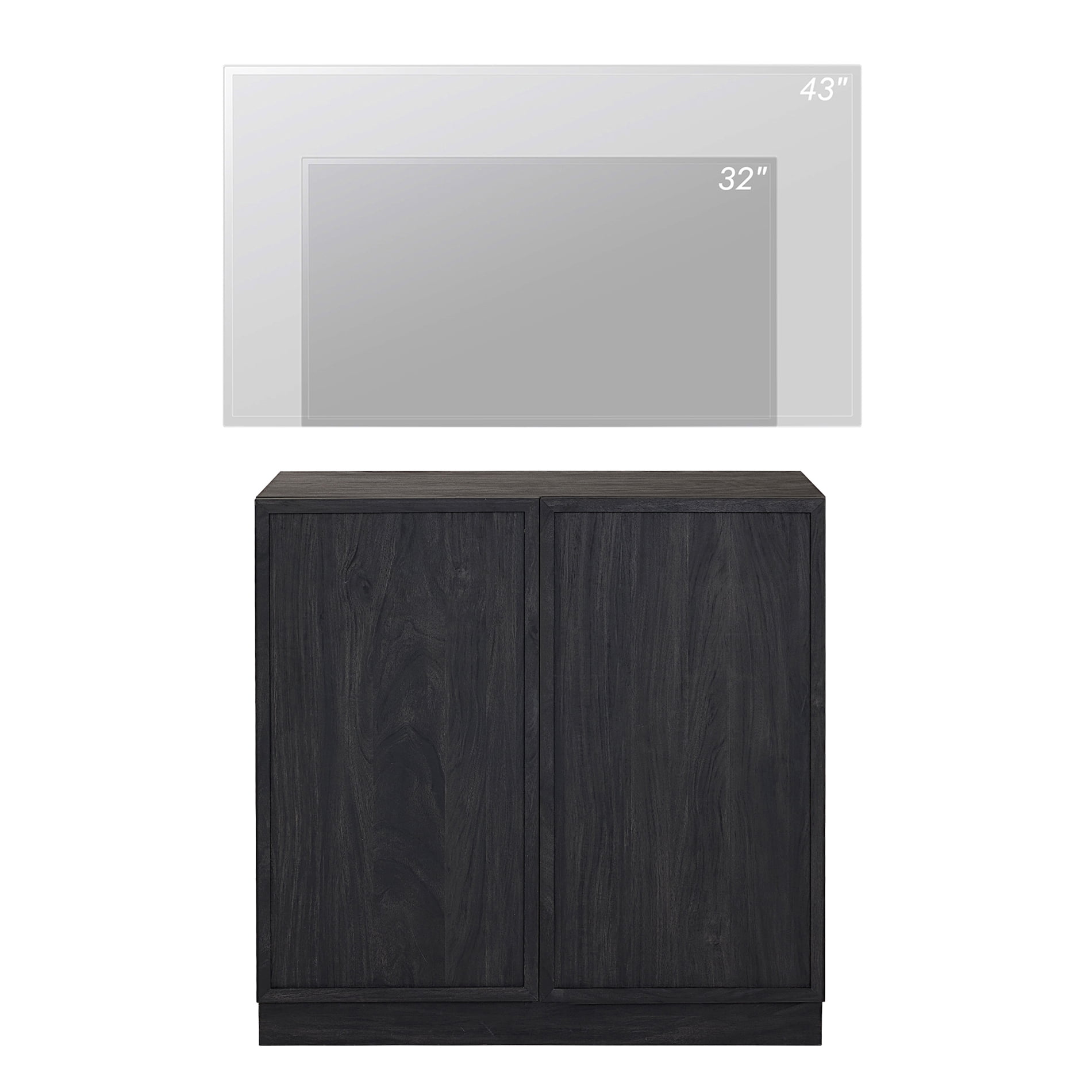 WAMPAT Modern TV Stand for TVs Up to 40", Wooden Entertainment Center TV Console with 2 Doors and Adjustable Shelf, Media Console Cabinet for Living Room, Bedroom, Black