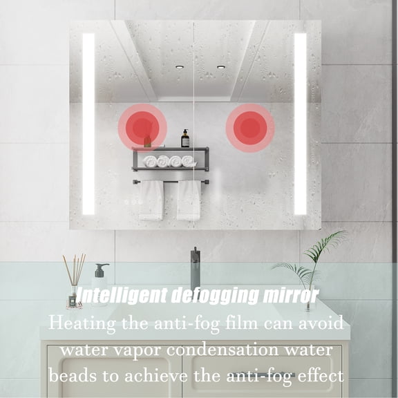 36 X 30 Inch Bathroom Cabinet With Led Mirror - Fog, Convenient Touch Control Double Door, Recessed Or Surface Mount Medicine Fog Vanity Dimmable, Door Storage , Shelves, Drawers, , Hooks And