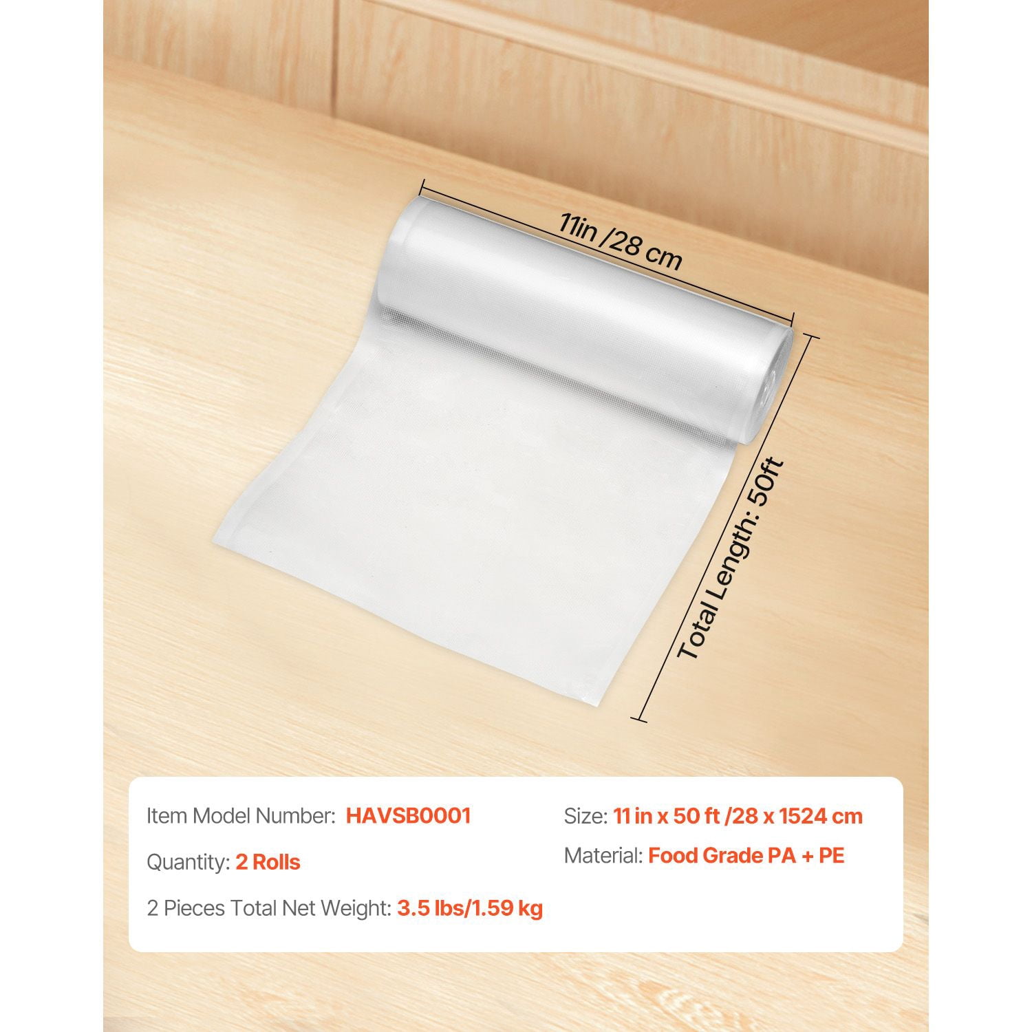 Vacuum Sealer Bags 2-Roll 11x20ft Non-BPA Food-Grade PA+PE Puncture-Tolerant Compatible with All Sealers for Food Storage
