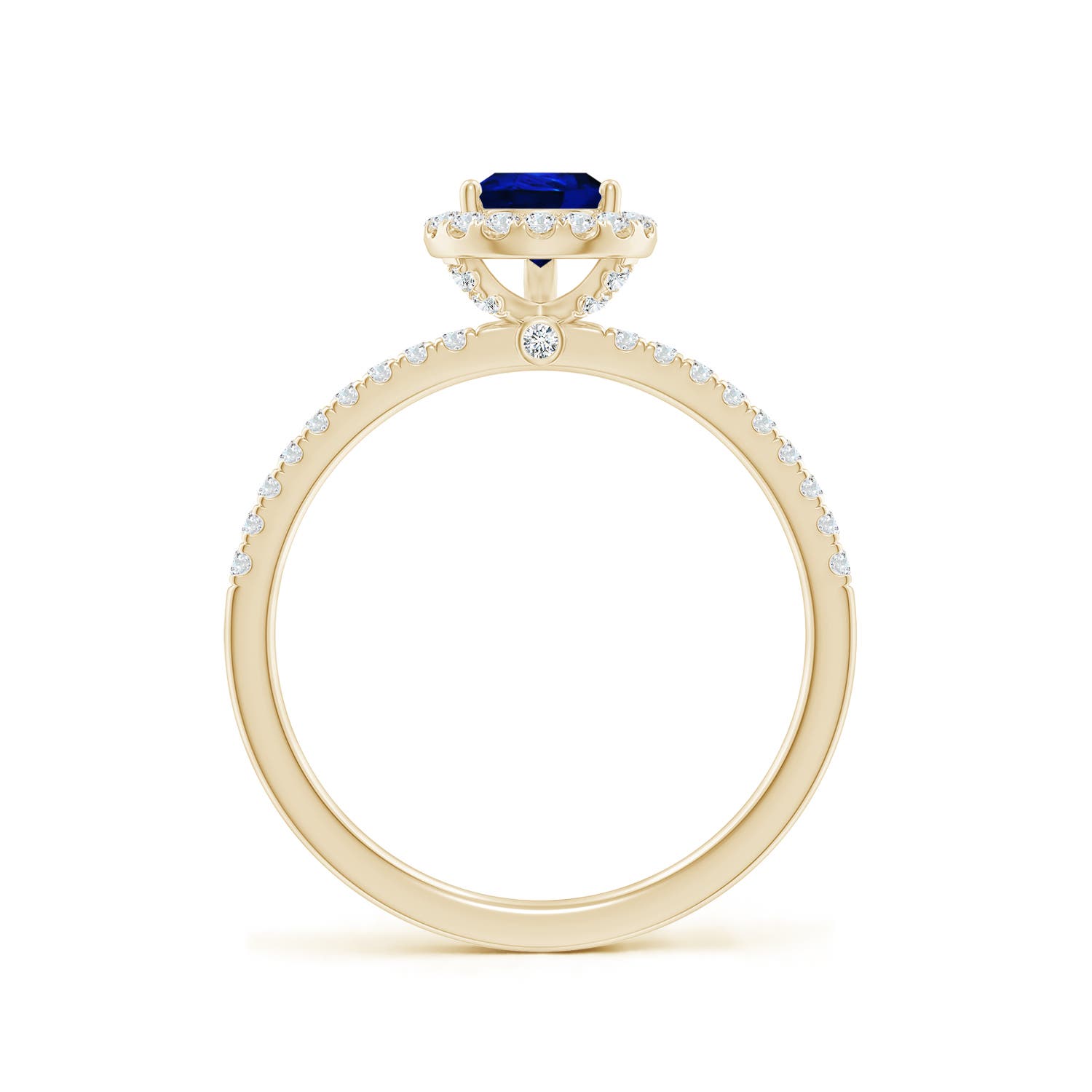 ANGARA Lab Grown Pear-Shaped Blue Sapphire Halo Engagement Ring for Women in 14K Yellow Gold (Size-7x5mm) | September Birthstone, Anniversary, Jewelry Gift for Women | Lab-Grown Blue Sapphire Ring