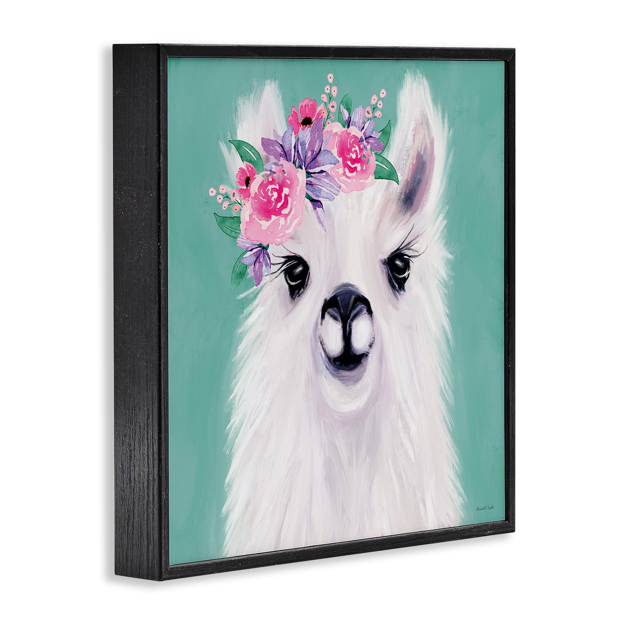 Stupell Industries Fluffy Floral Alpaca Animals & Insects Painting Black Framed Art Print Wall Art, 12 x 12