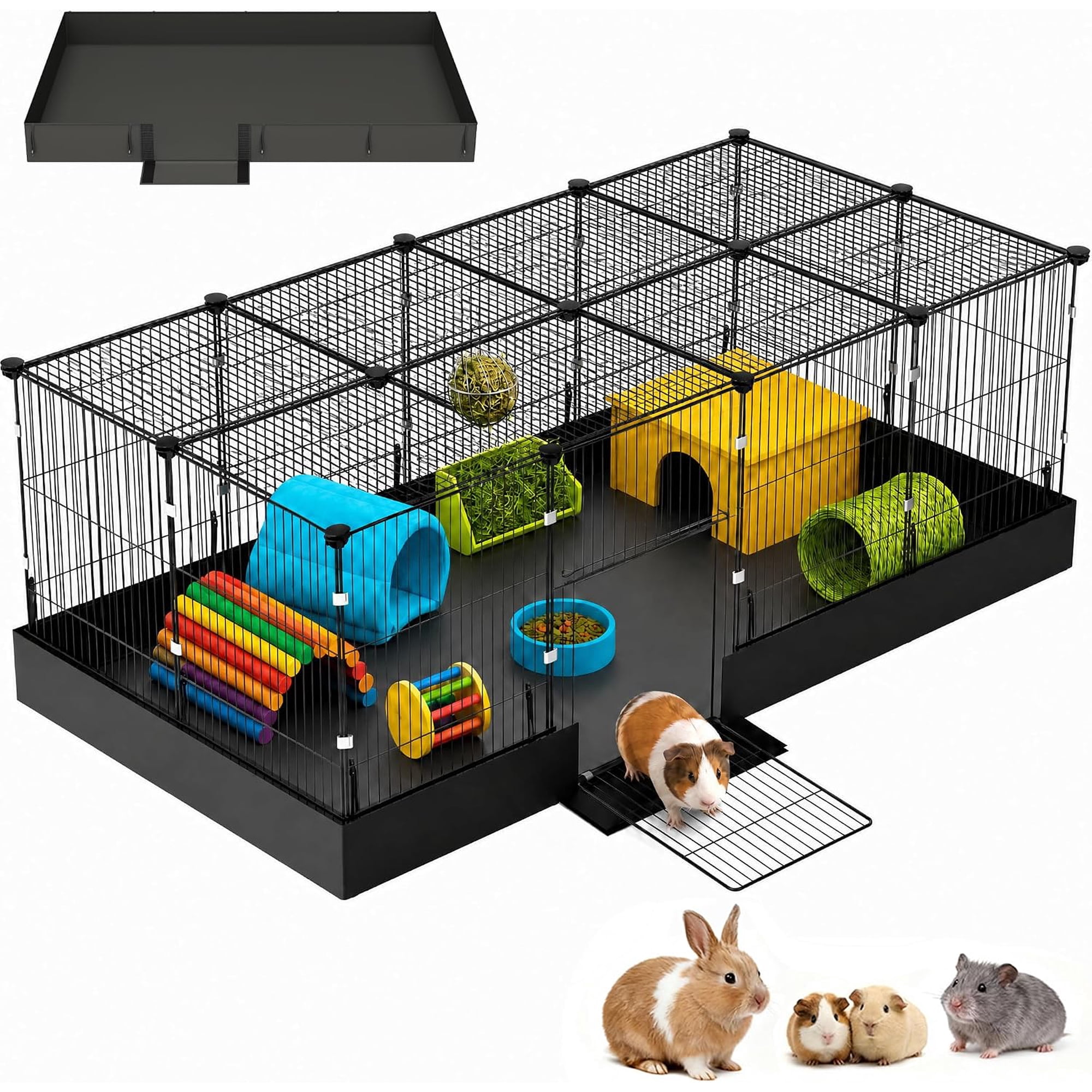 20 Planes Guinea Pig Cages Enclosed Hamster Cage with Door & Waterproof Liner, Expandable Cage for Guinea Pigs, Metal Wire Yard Fence Rabbit Cage