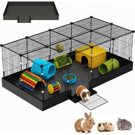 20 Planes Guinea Pig Cages Enclosed Hamster Cage with Door & Waterproof Liner, Expandable Cage for Guinea Pigs, Metal Wire Yard Fence Rabbit Cage