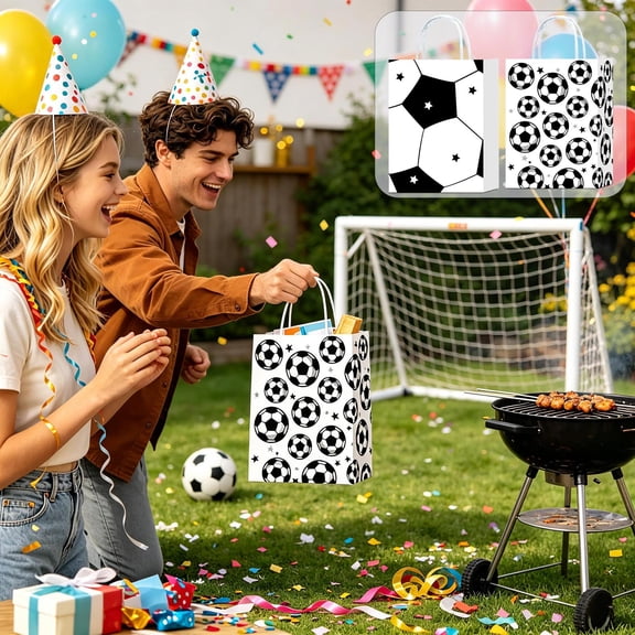 Diceymbol 10Pcs Soccer Party Favors Tote Bag Soccer Candy Goodie Bags 8 x 9 Inch Soccer Paper Totes with Handles for Birthday Party Sports Event Use