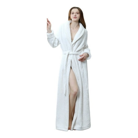 

Outfmvch Pajamas for Women Underwear Women Long Robe Soft Warm Plush Bathrobe Belt Integrated Sleepwear Pajamas Housecoat Nightgown Pajamas for Women Set White L