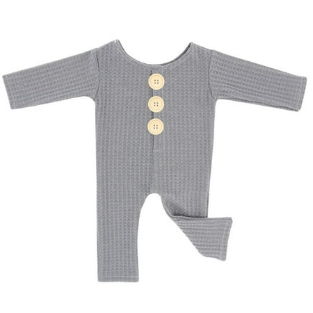 

Baby Long Sleeve Knitted Button Footless Romper Photography Prop Jammies