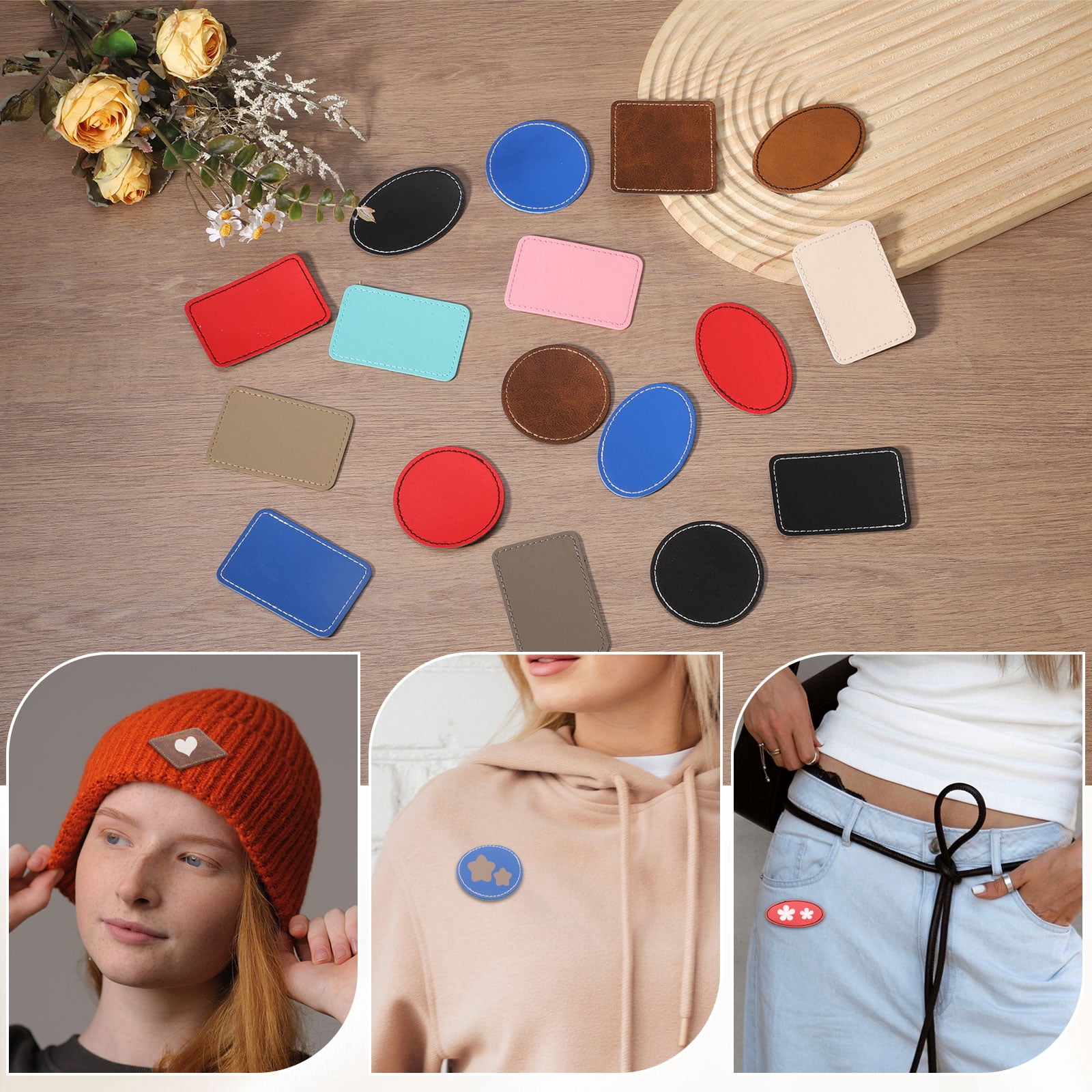 Uxcell Blank Leatherette Patches, Oval Faux Leather Hats Patches with Adhesive Iron-on Heat Press Laserable Rustic for Hats DIY Fabric Repair Sew Khaki