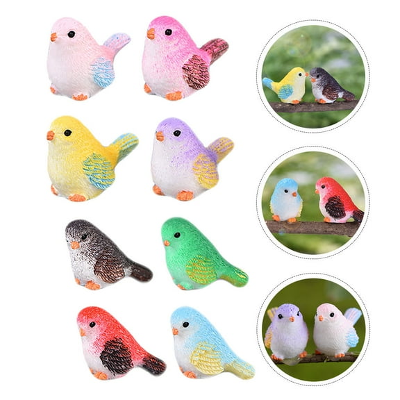 LOLIPPYY Bird Resin Miniature Figurines, 8pcs Assorted Colors, Decorative Craft Ornaments for Home, Garden, Party, Bedroom, Car, 3.94in