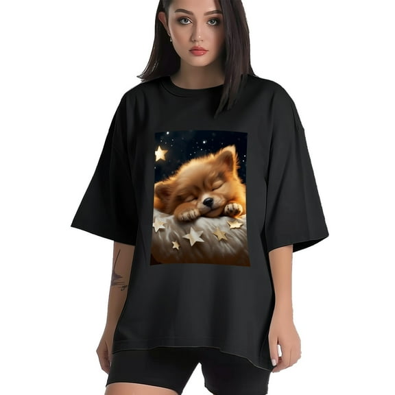 Plus Size Shirt for Women Black Tops for Women Short Sleeves Shirt for Women Cute Puppy T Shirt Crewneck Shirt for Women XS