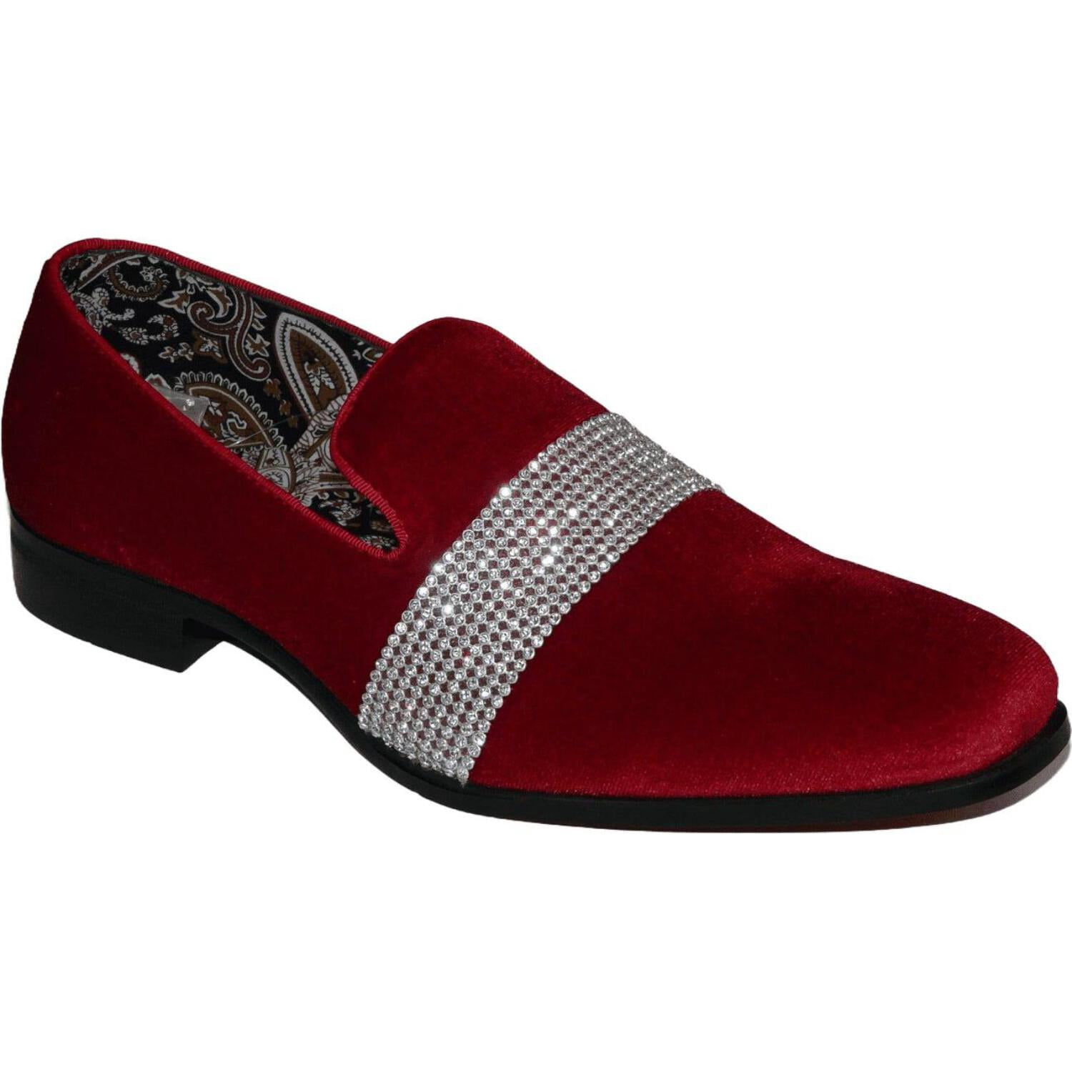 After Midnight Men’s Formal Footwear Burgundy Hard Bottom Dress Shoes Size 9 Men Formal shoes After midnight Velvet silver Crystal Slip  main image 4