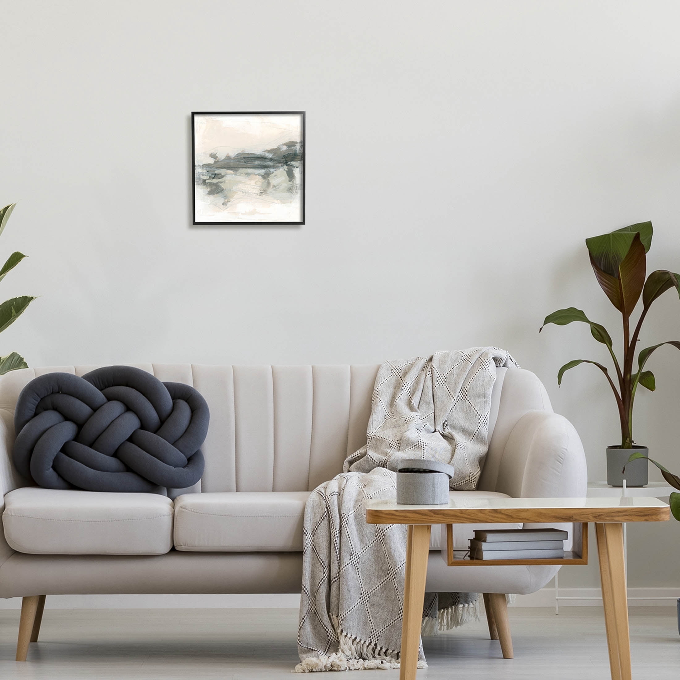 Stupell Industries Beige Streaked Abstract Shape Painting Black Framed Art Print Wall Art, Design by June Erica Vess