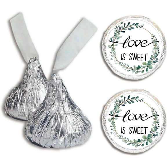 500Pcs Love is Sweet Kisses Stickers Chocolate Drop Labels Stickers Mini Kisses Candy for Wedding Holiday Engagement Party Bridal Shower Party Favors Decor Gift Tags 2cm