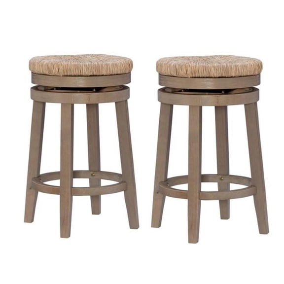 Home Square 2 Piece Solid Wood Swivel Rush Counter Stool Set in Natural Brown