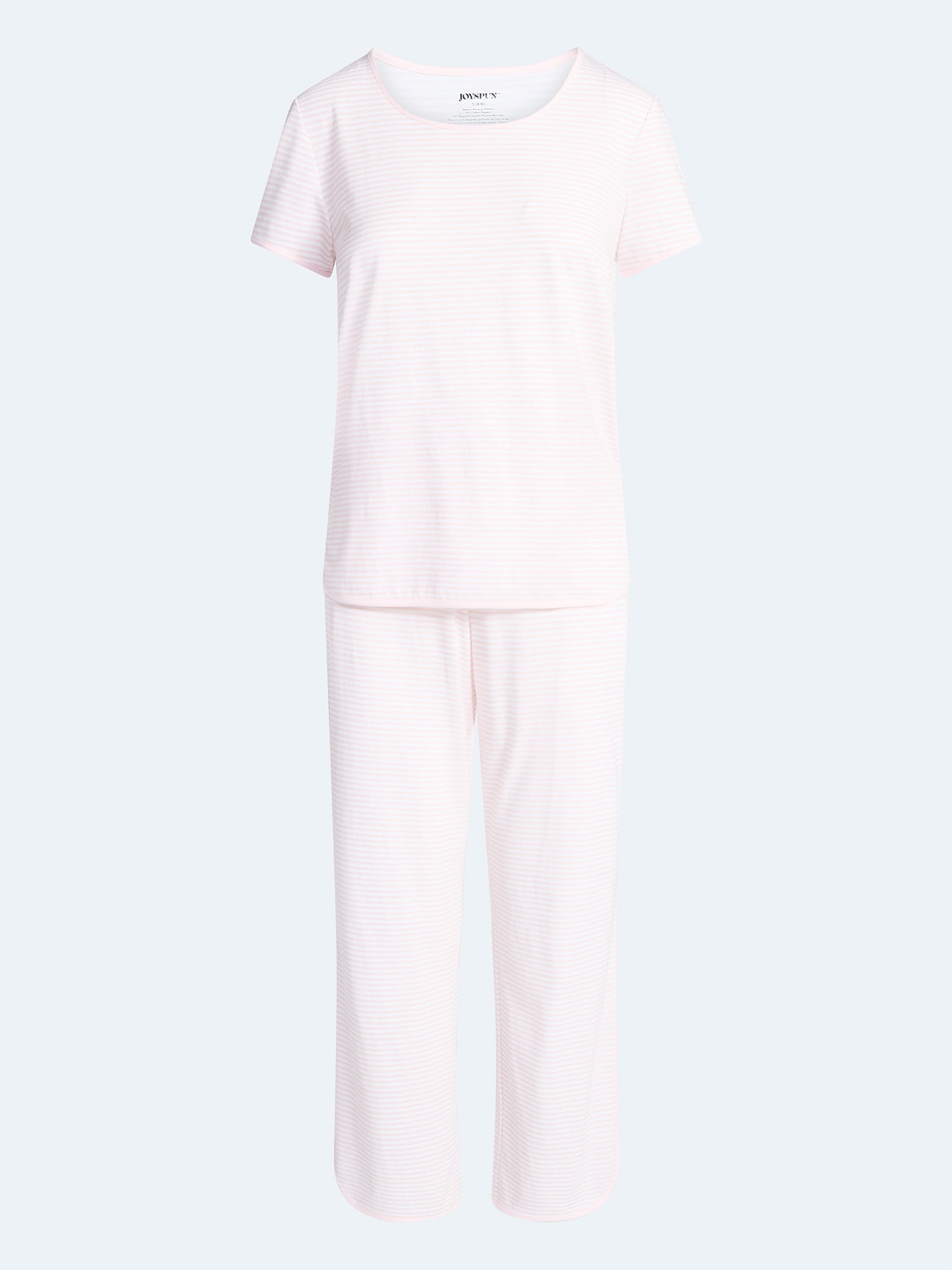Joyspun Women's Lightweight Short Sleeve Sleep Tee and Pants Set, 2-Piece, Sizes XS-3X