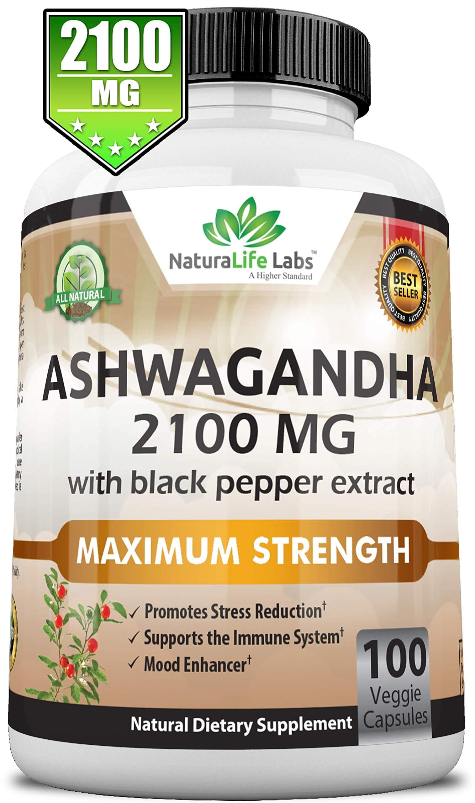 Organic Ashwagandha 2,100 mg - 100 Vegan Capsules Pure Organic Ashwagandha Powder and Root Extract - Natural Anxiety Relief, Mood Enhancer, Immune & Thyroid Support, Anti Anxiety