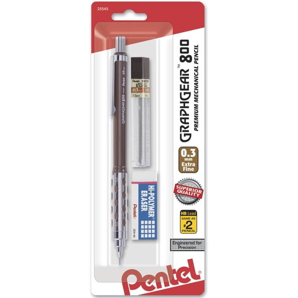 Pentel Graph Gear 800 Mechanical Drafting Pencil, 0.3mm, Brown Barrel with Lead (PG803LZBP)