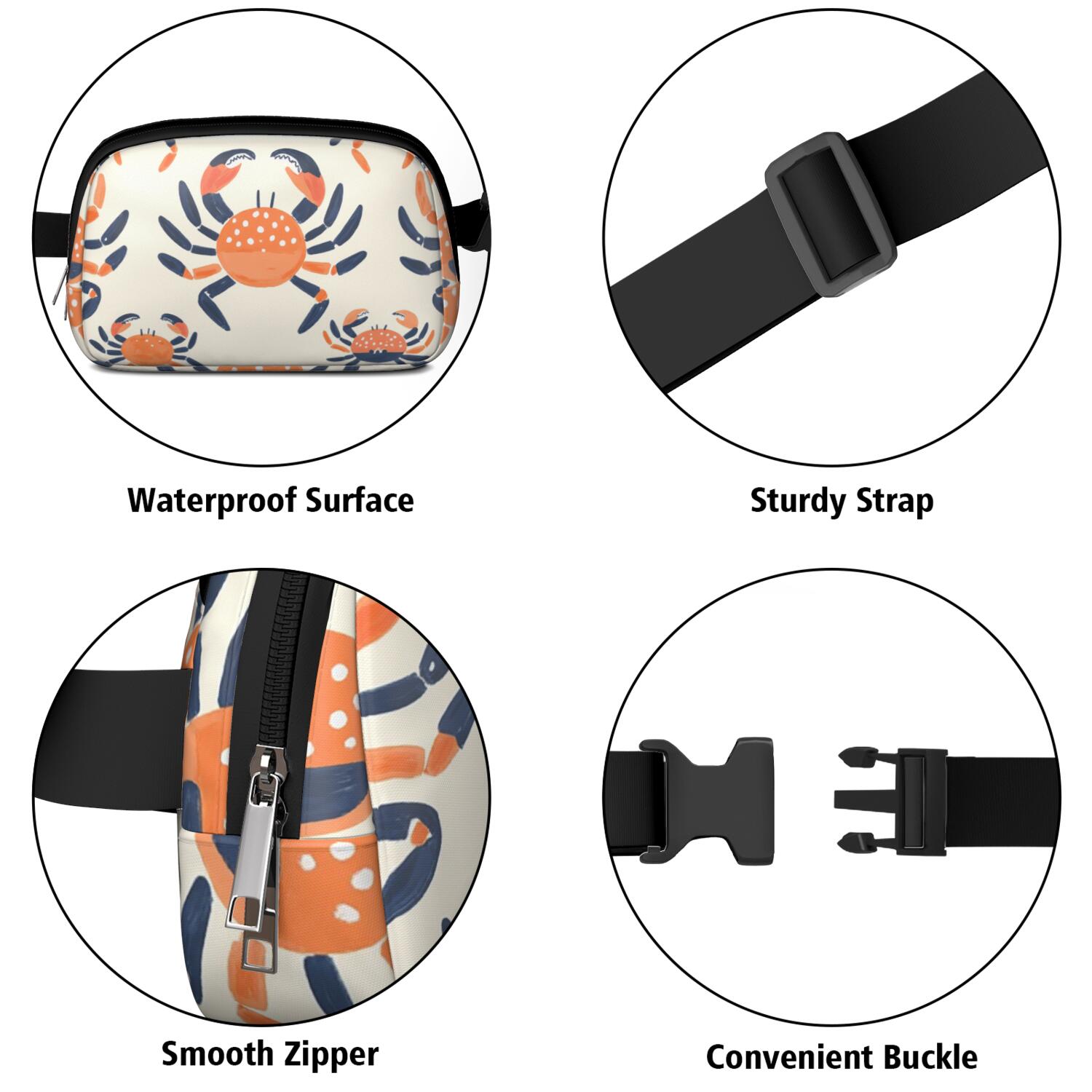 Belt Bag Fashion Waist Packs Bag with Adjustable Strap Marine Adorable Crab HandsFree Running Belt for Jogging for Travel Daily Leisure