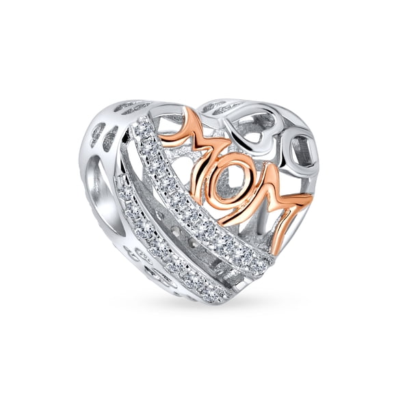 Bling Jewelry Womens Mother Loving Family Heart Charm Bead Rose Gold Silver Fits European Bracelet