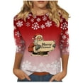 thumbnail image 2 of Black*Friday Discounted Items under $5 GaThRRgYP Women's Cozy Fall Winter Long Sleeve Print Round Neck Top,Fashion Women's Comfortable Round-Neck 3/4 Sleeve Print Casual T-shirt Blouse Red S, 2 of 6