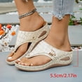 thumbnail image 2 of Flip Flops for Women Nonslip Thick Sole Wedge Sandals Retro Snakeskin Pattern Leather Dressy Summer Beach Vacation Shoes Beige Size 9, 2 of 8