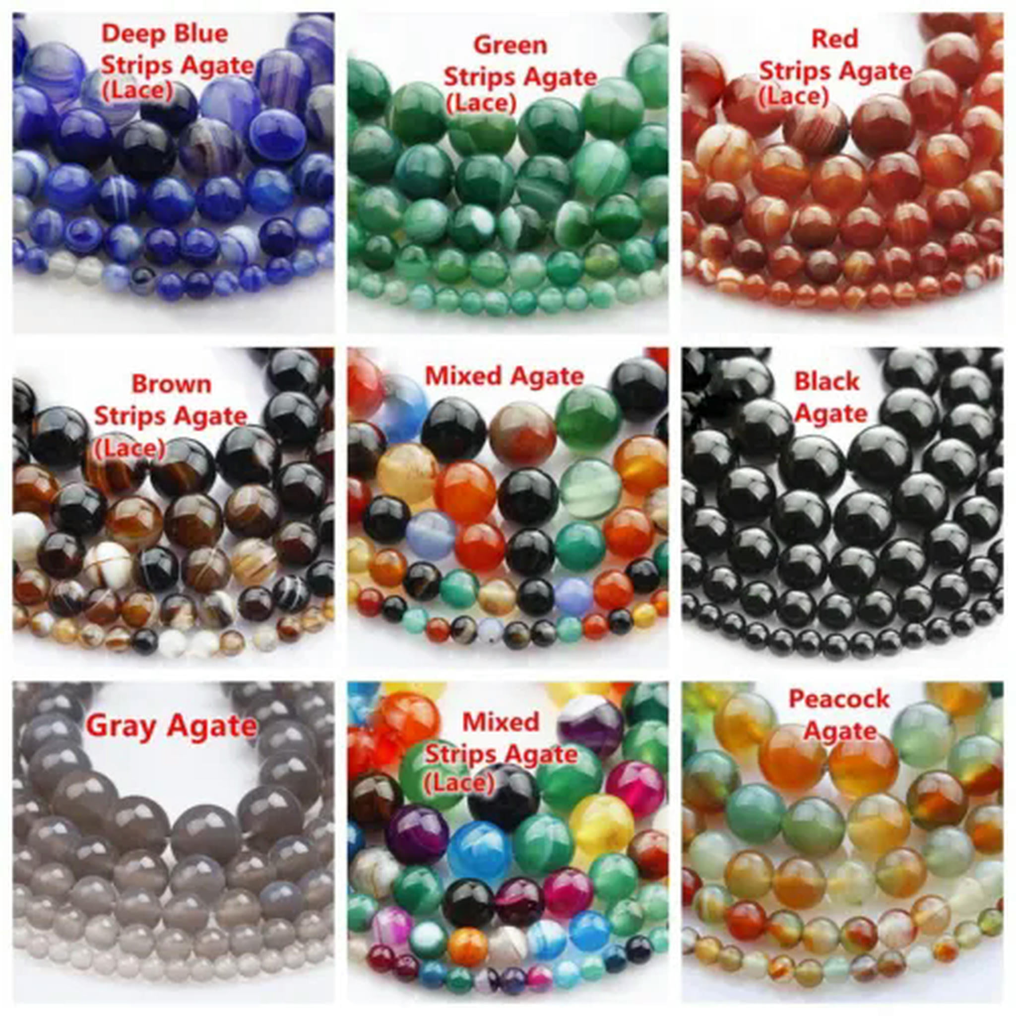 U8MO 1 Strand Round 4mm 6mm 8mm 10mm 12mm Natural Stone Rock Gemstone Beads Lot-Black Lace Agate-6mm (61~63pcs)