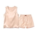 thumbnail image 6 of ITSAME Girls Outfit Set 2-Piece, Crewneck Tank Top and Shorts Loose Fit Summer Lightweight Loungewear Set 2-Piece Beige 7-8T, 6 of 8