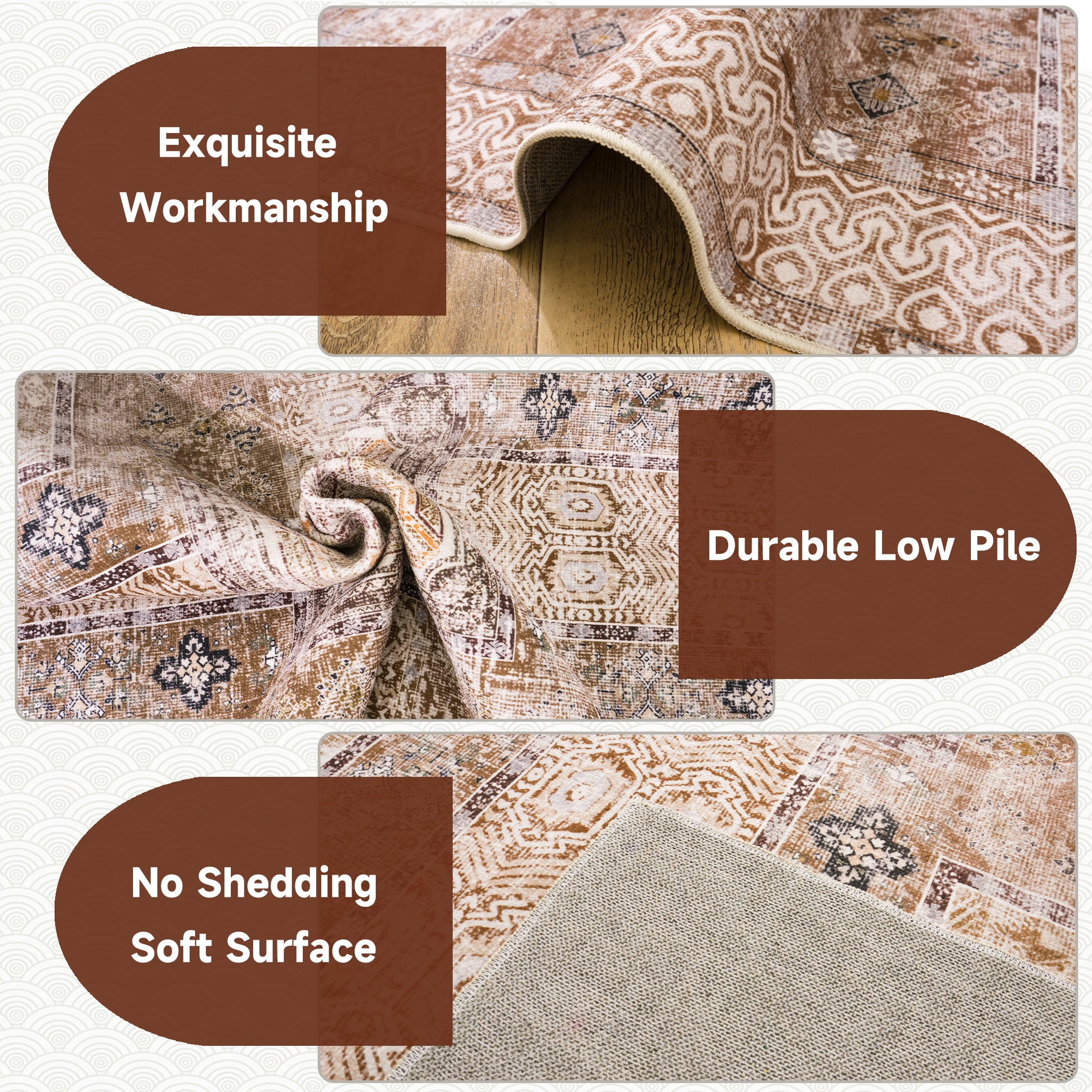 Socofuz Vintage Print Area Rug, Washable Floor Carpet Suitable for Bedroom, Living Room, Floor room, Dining room, Light Brown, 5' x 7'