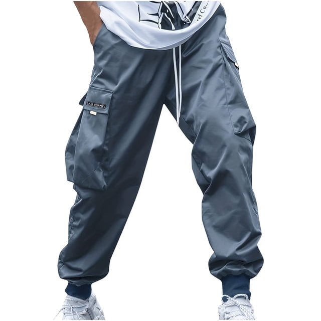 WRKEKC Cargo Pants for Men Summer Solid Color Elastic Waist Ankle Drawstring Multiple Pockets Work Pants for Outdoor Work
