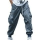 thumbnail image 2 of Pantalones largos para hombre, informales, lisos, con bolsillo, cintura elástica, para exteriores, con cordón ajustable, para trabajo, 2 of 5