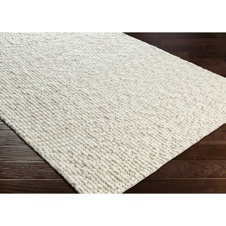 Hauteloom Rockfish Boho Natural Fibers Farmhouse Living Room Bedroom Wool  Area Rug - Neutral Handmade Bohemian Carpet - White, Ivory - 5' x 7'6