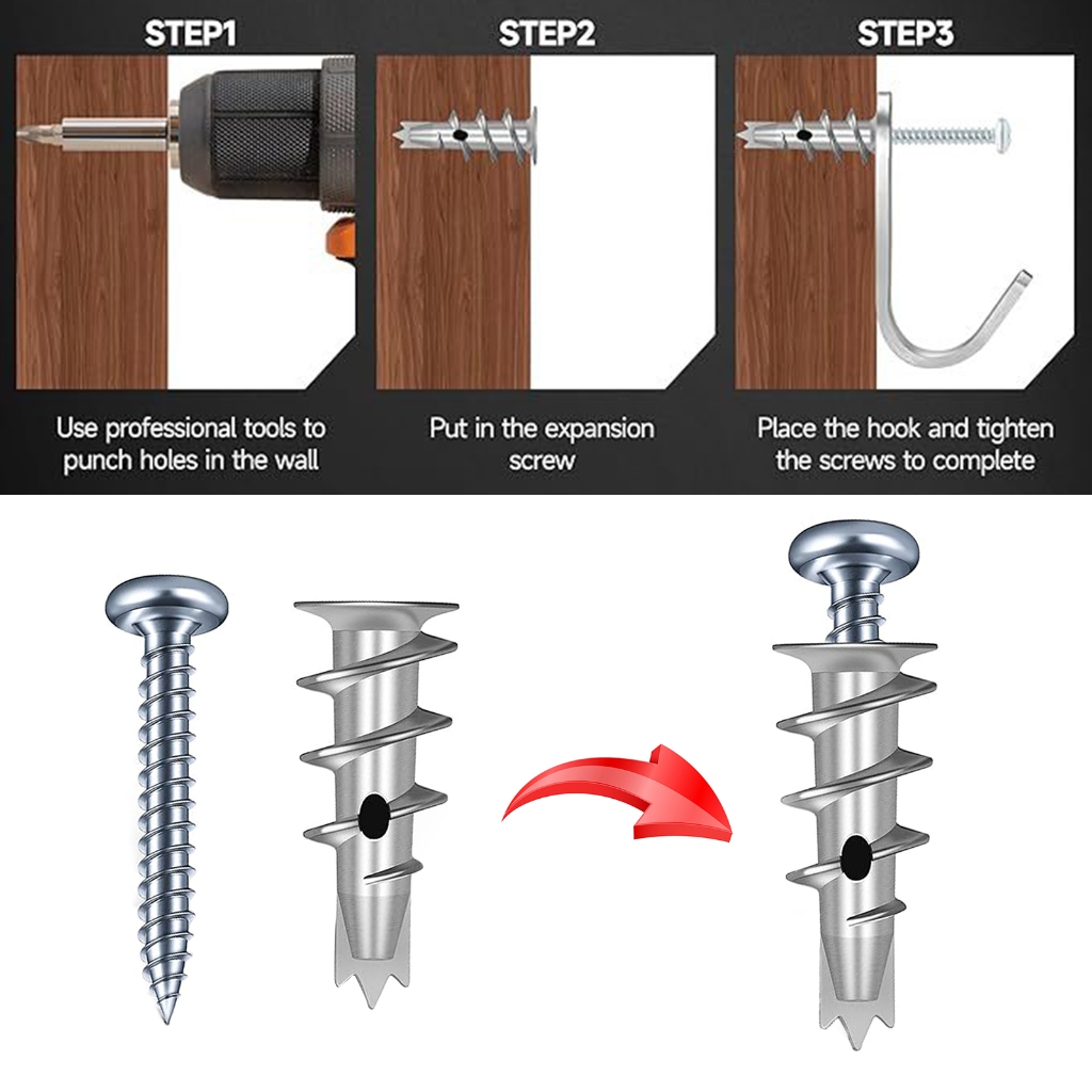 Metal Wall Anchors Set with Screws Versatile Metal Wall Anchors & Screws Simple Installation for Drywall Installation