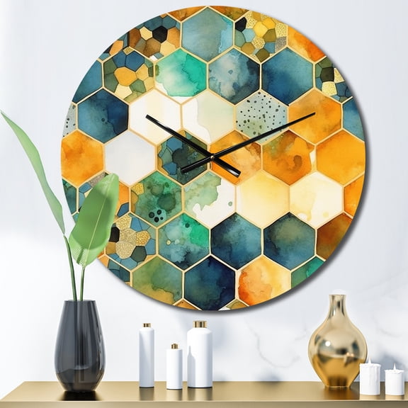 Designart "Chromatic Hexa Mirage III" Abstract Shapes Oversized Wall Clock