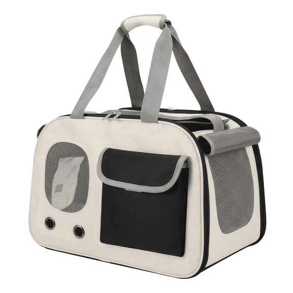 Pet Carrier, Small Dog Carrier, Puppy or Cat Carrier Bag, Waterproof Premium PU Leather Carrying Handbag for Outdoor Travel Walking Hiking Shopping (Black)