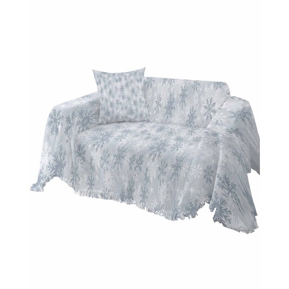 Grey Snowflake Sofa Couch Covers for Dogs, Washable Sofa Throw Cover Single Slipcovers for Armchair with Tassels, Christmas Snowflake Gray White Couch Protector Towel Blanket M 71''x91''