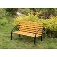 thumbnail image 3 of Classical Wooden Slats Outdoor Park Bench with Steel Frame, Seating Bench for Yard, Patio, Garden, Balcony, and Deck, 3 of 7