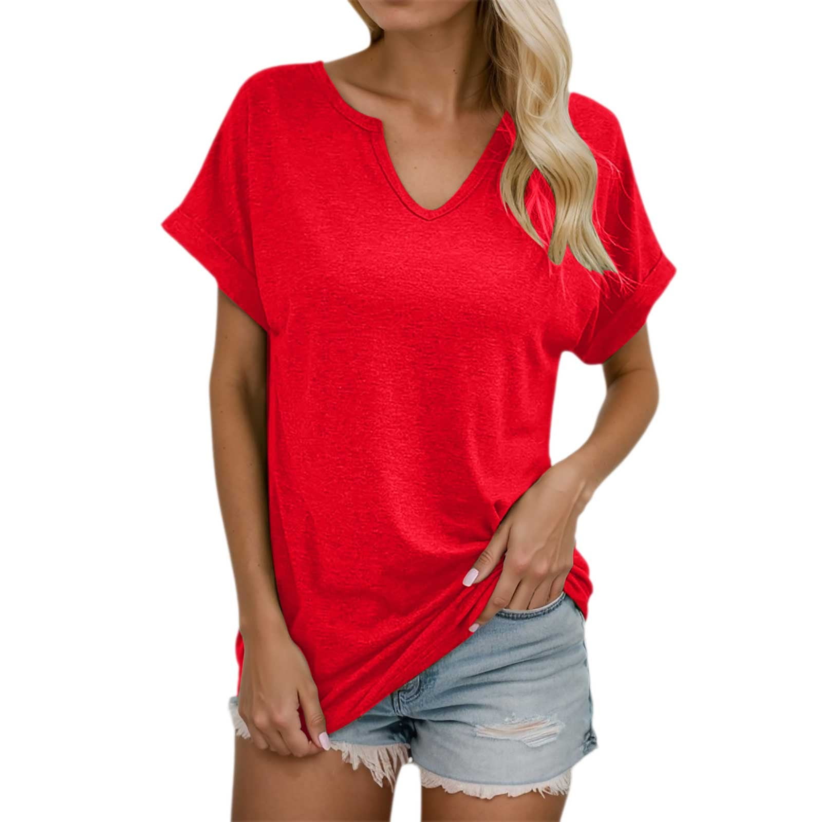 T-Shirt Femme Oversized Ladies Fashion Solid Color Loose Small V