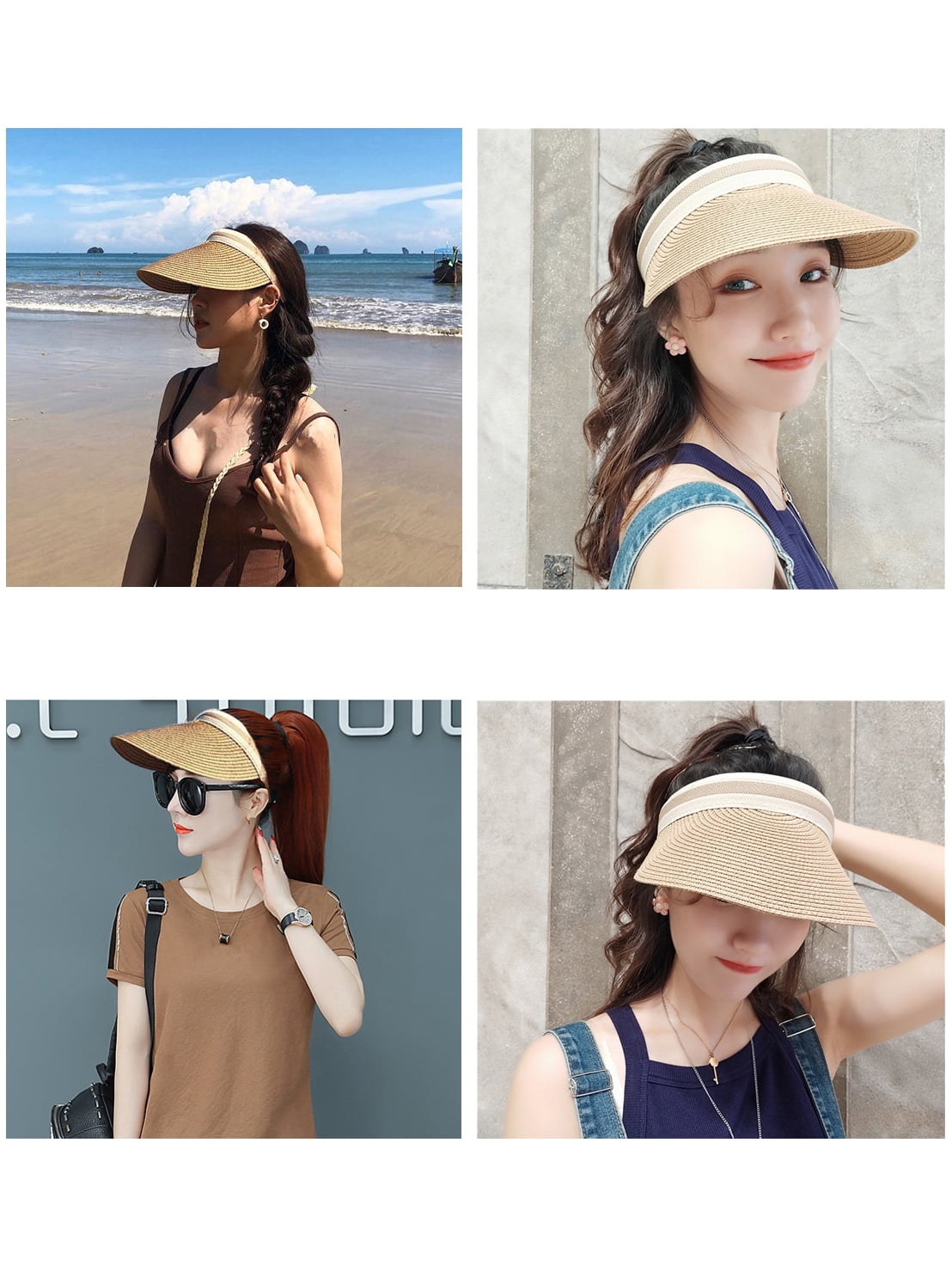 Summer Wide Brim Straw Panama Sun Visor Golf Hats for Women Kids White 